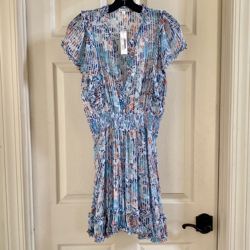 Poupette St Barth Amber Mini Dress Sky-blue Marigold sz S NEW - Picture 7 of 9